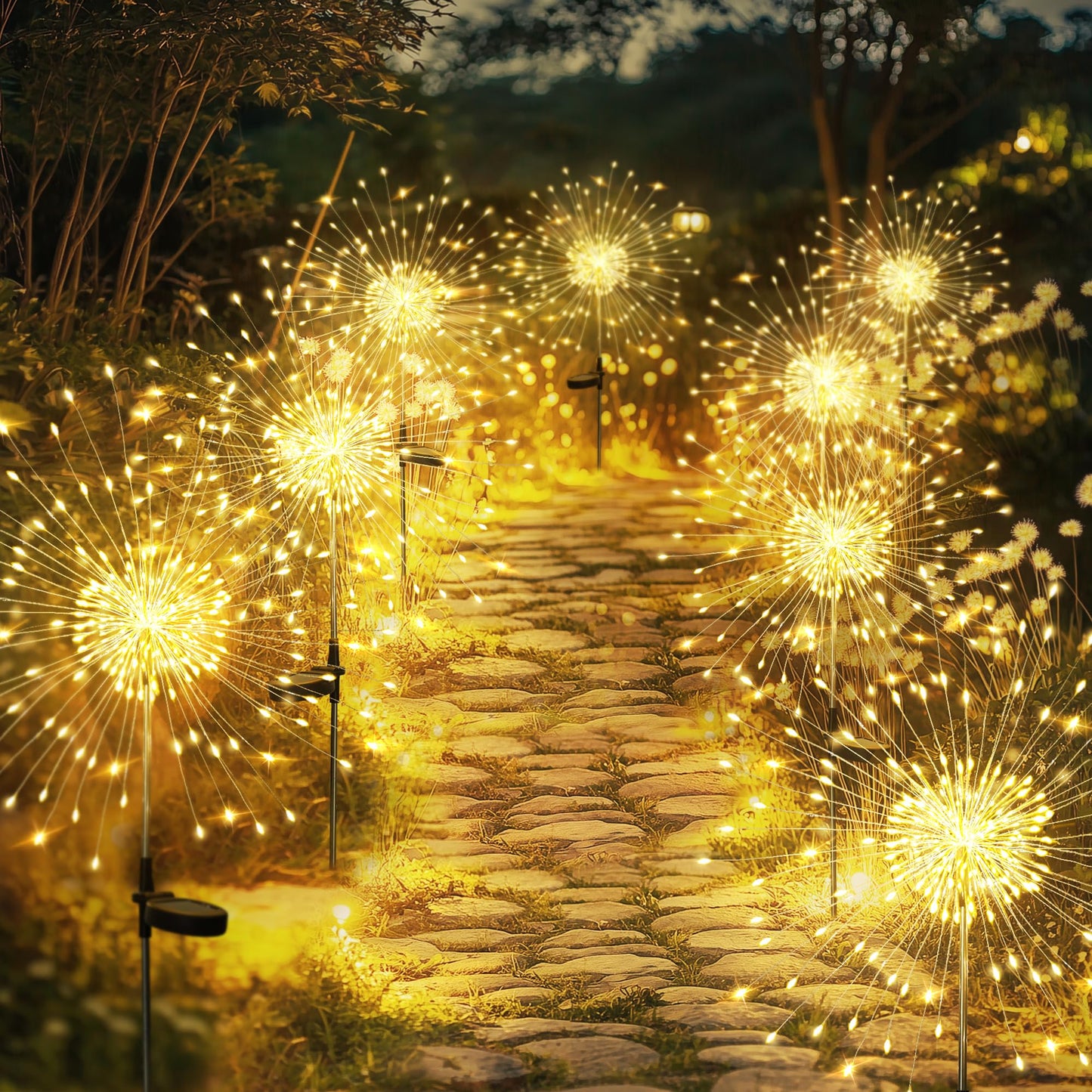 GIGALUMI 2 Pack Solar Firework Lights Outdoor, Garden Decor, Warm White | 120 LEDs, Fairy Design, Waterproof, Garden Decor, Solar Powered for Yard, Pathway, Flowerbed, Planter, Balcony, Gifts for Mom