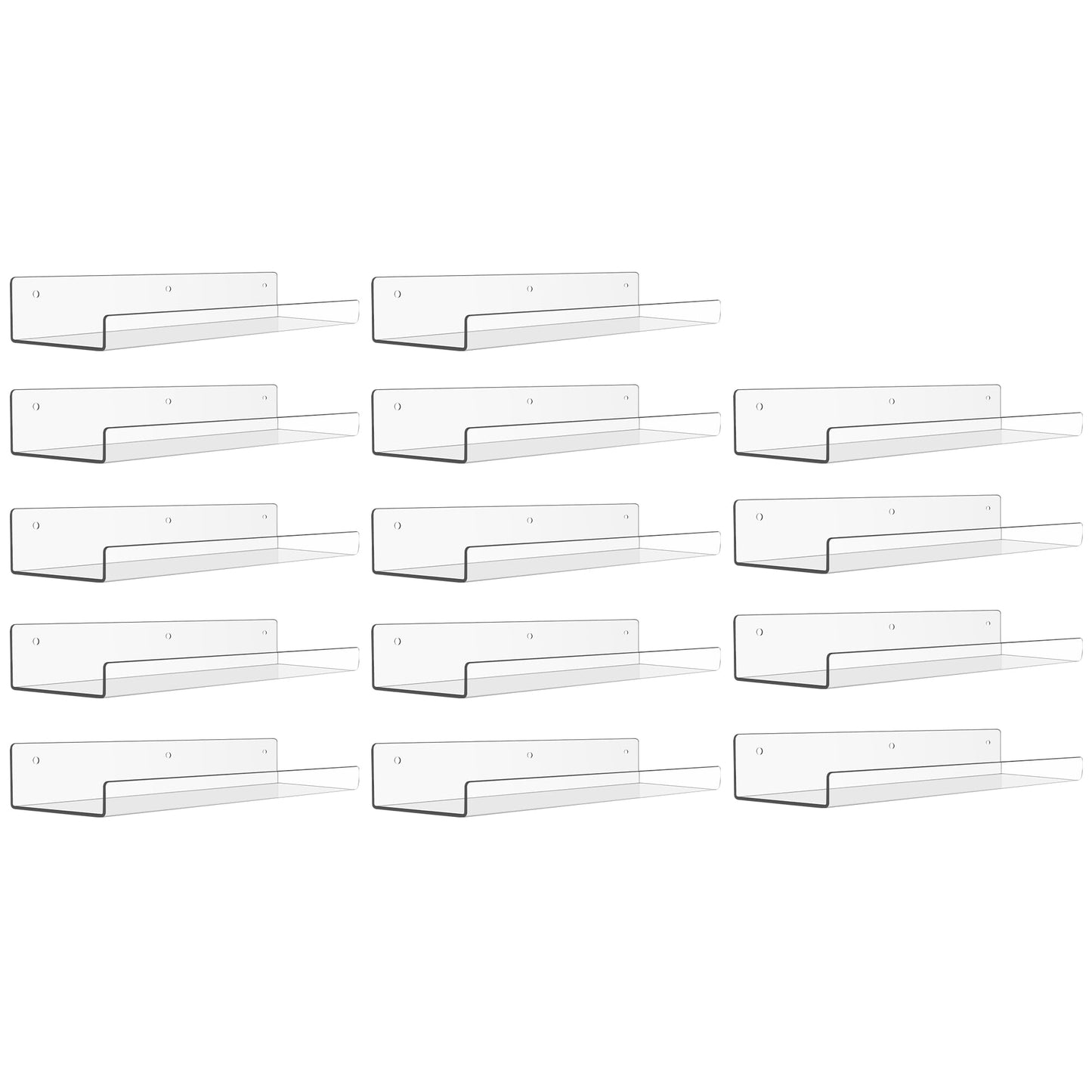upsimples 4 Pcs 15" Acrylic Shelves for Wall Storage and Organizer, Clear | Transparent Design Highlights Skincare, Perfume, Easy-to-Find Versatile Floating Shelves for Bathroom, Bedroom and Playroom