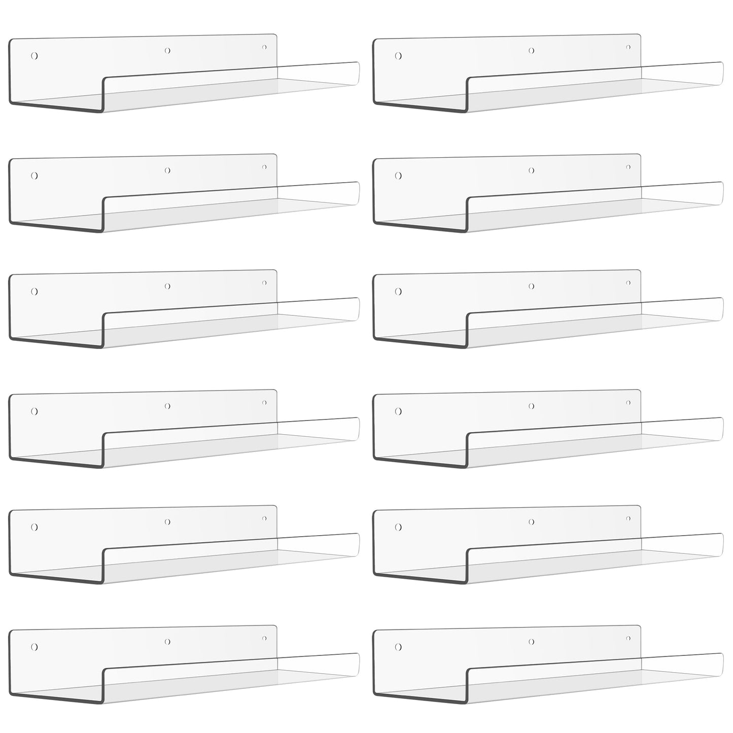 upsimples 4 Pcs 15" Acrylic Shelves for Wall Storage and Organizer, Clear | Transparent Design Highlights Skincare, Perfume, Easy-to-Find Versatile Floating Shelves for Bathroom, Bedroom and Playroom