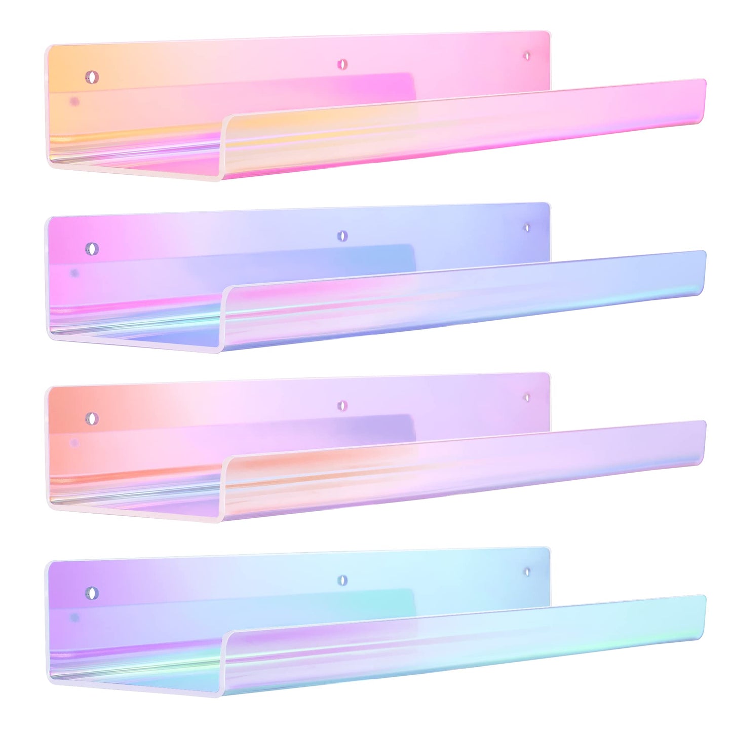 upsimples 4 Pcs 15" Acrylic Shelves for Wall Storage and Organizer, Clear | Transparent Design Highlights Skincare, Perfume, Easy-to-Find Versatile Floating Shelves for Bathroom, Bedroom and Playroom