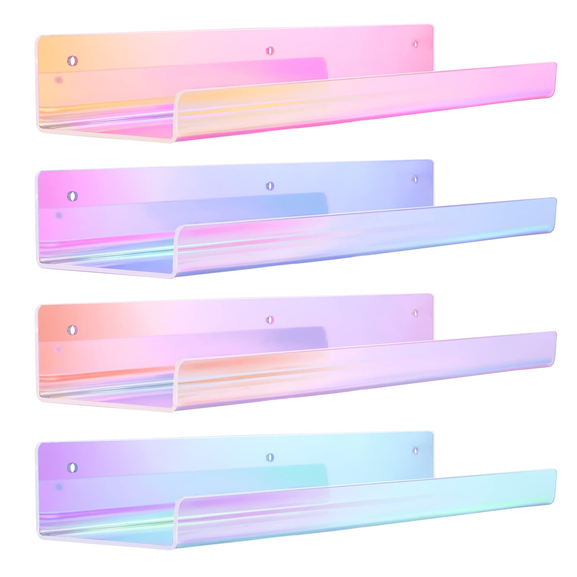 upsimples 4 Pcs 15" Acrylic Shelves for Wall Storage and Organizer, Clear | Transparent Design Highlights Skincare, Perfume, Easy-to-Find Versatile Floating Shelves for Bathroom, Bedroom and Playroom