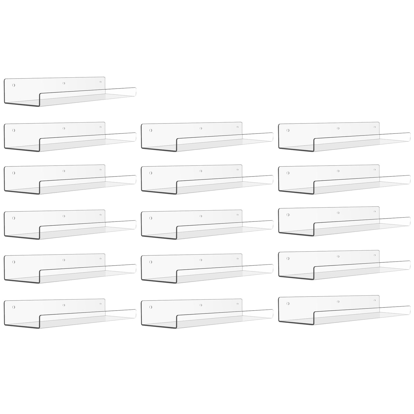 upsimples 4 Pcs 15" Acrylic Shelves for Wall Storage and Organizer, Clear | Transparent Design Highlights Skincare, Perfume, Easy-to-Find Versatile Floating Shelves for Bathroom, Bedroom and Playroom