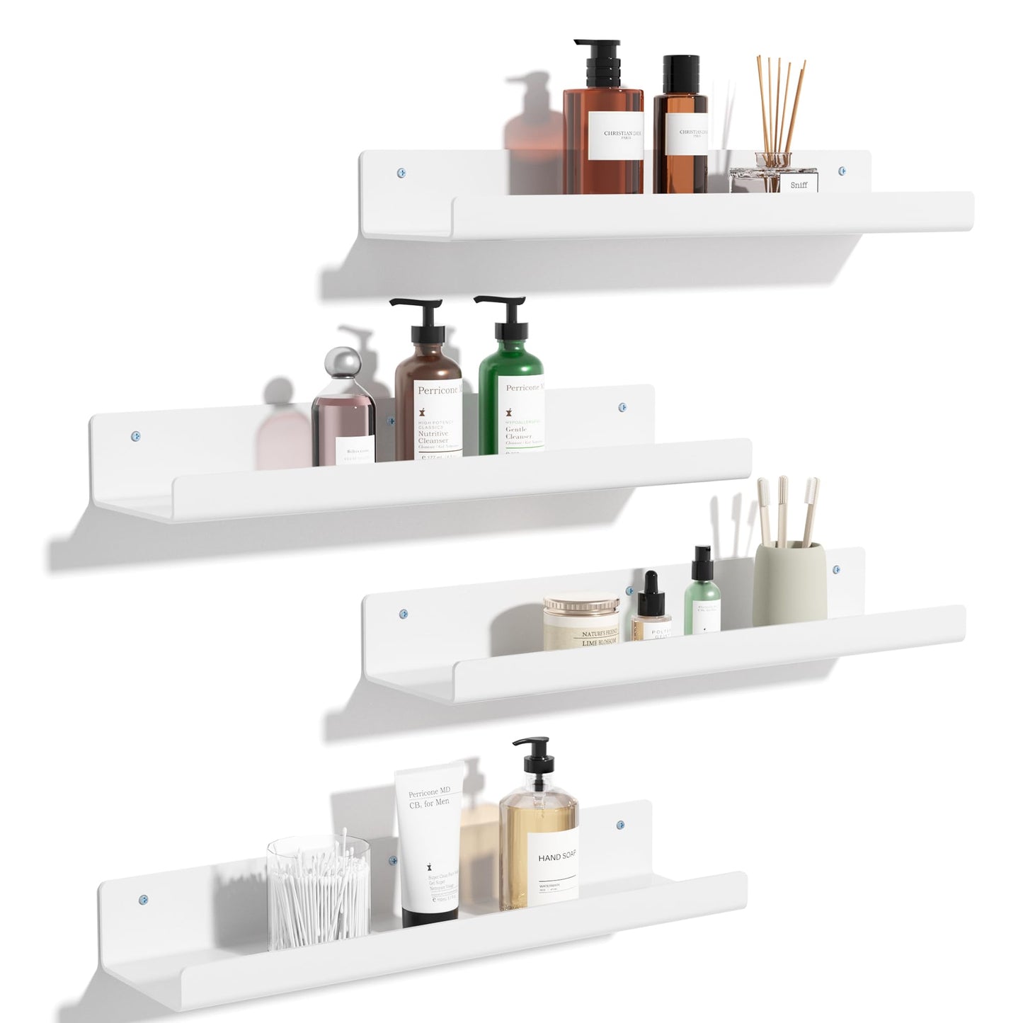 upsimples 4 Pcs 15" Acrylic Shelves for Wall Storage and Organizer, Clear | Transparent Design Highlights Skincare, Perfume, Easy-to-Find Versatile Floating Shelves for Bathroom, Bedroom and Playroom
