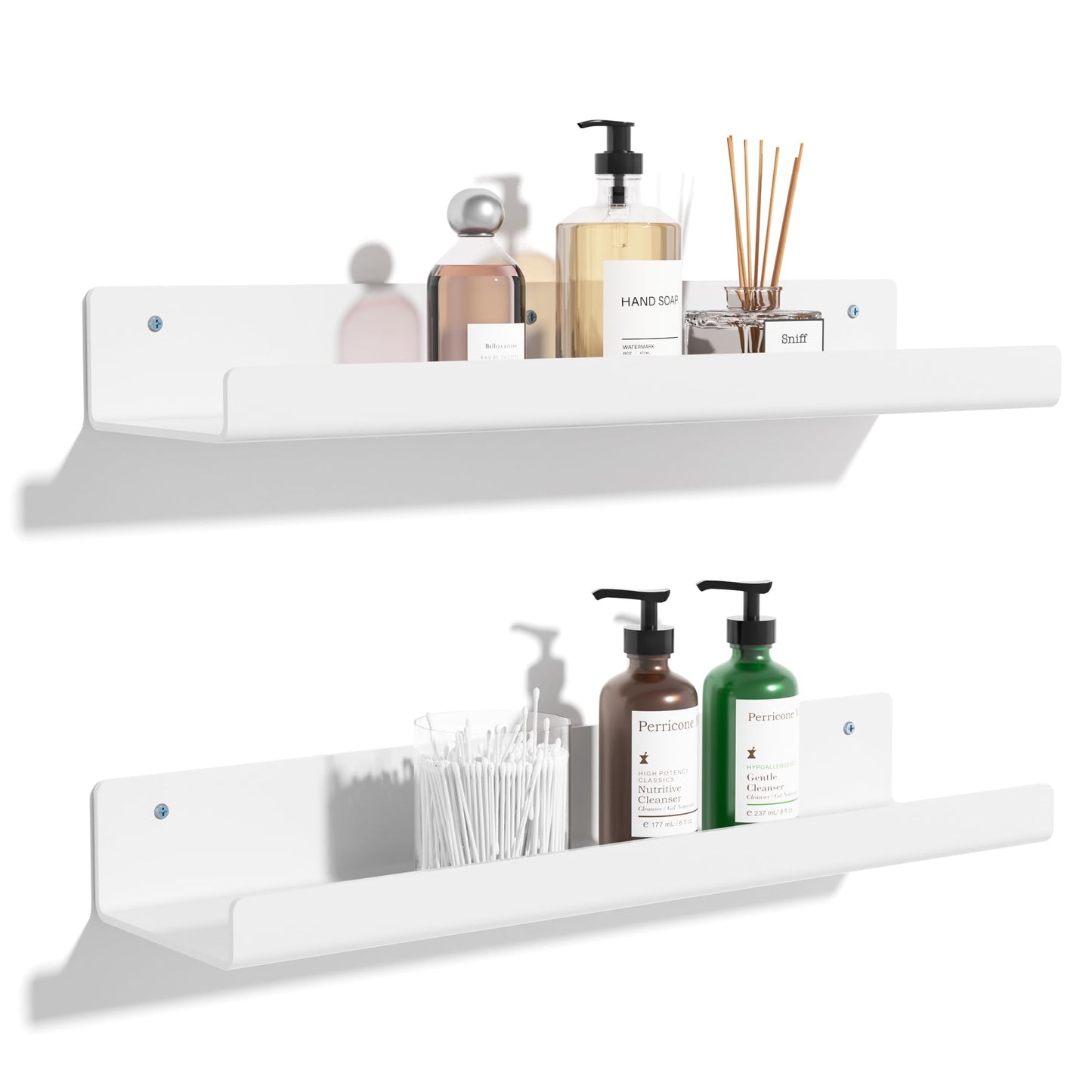 upsimples 4 Pcs 15" Acrylic Shelves for Wall Storage and Organizer, Clear | Transparent Design Highlights Skincare, Perfume, Easy-to-Find Versatile Floating Shelves for Bathroom, Bedroom and Playroom