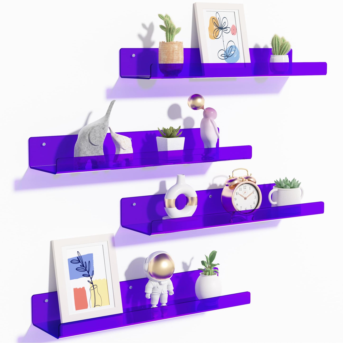 upsimples 4 Pcs 15" Acrylic Shelves for Wall Storage and Organizer, Clear | Transparent Design Highlights Skincare, Perfume, Easy-to-Find Versatile Floating Shelves for Bathroom, Bedroom and Playroom