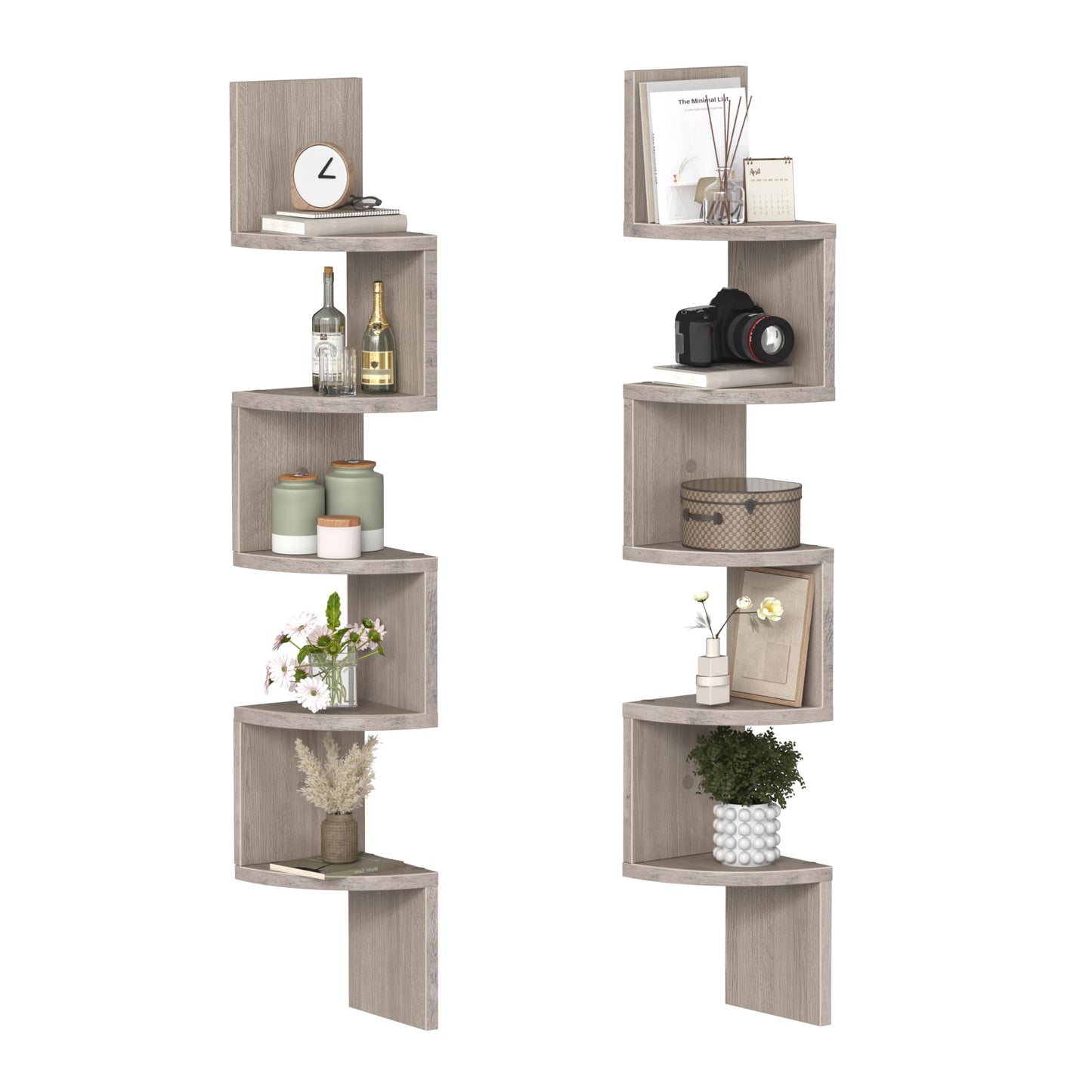 HOOBRO Corner Shelf Wall-Mounted, Set of 2 Floating Corner Shelves for Wall, 4-Tier Corner Bookshelves for Living Room, Bedroom, Bathroom, Home Office, Rustic Brown BF25BJP201
