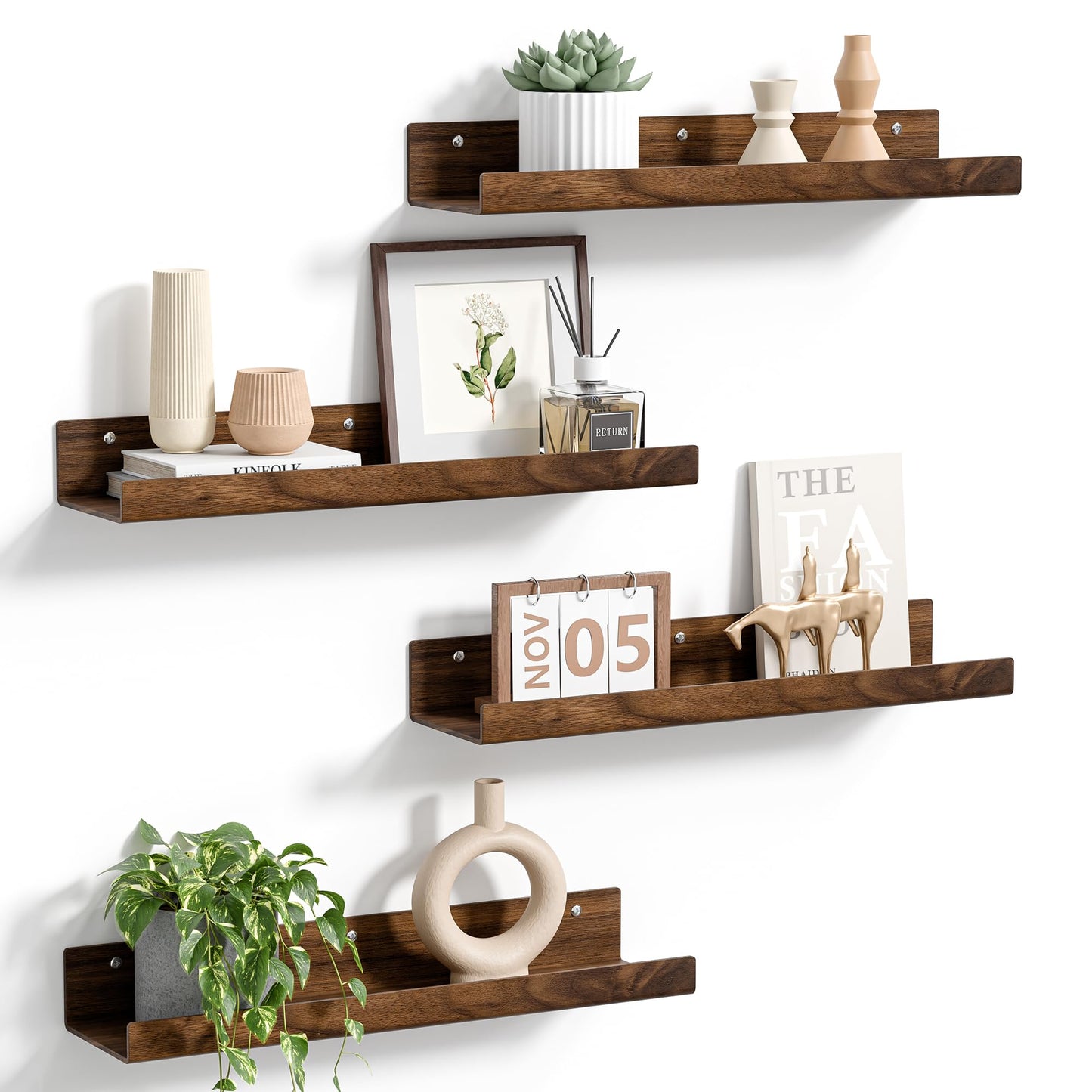 upsimples 4 Pcs 15" Acrylic Shelves for Wall Storage and Organizer, Clear | Transparent Design Highlights Skincare, Perfume, Easy-to-Find Versatile Floating Shelves for Bathroom, Bedroom and Playroom