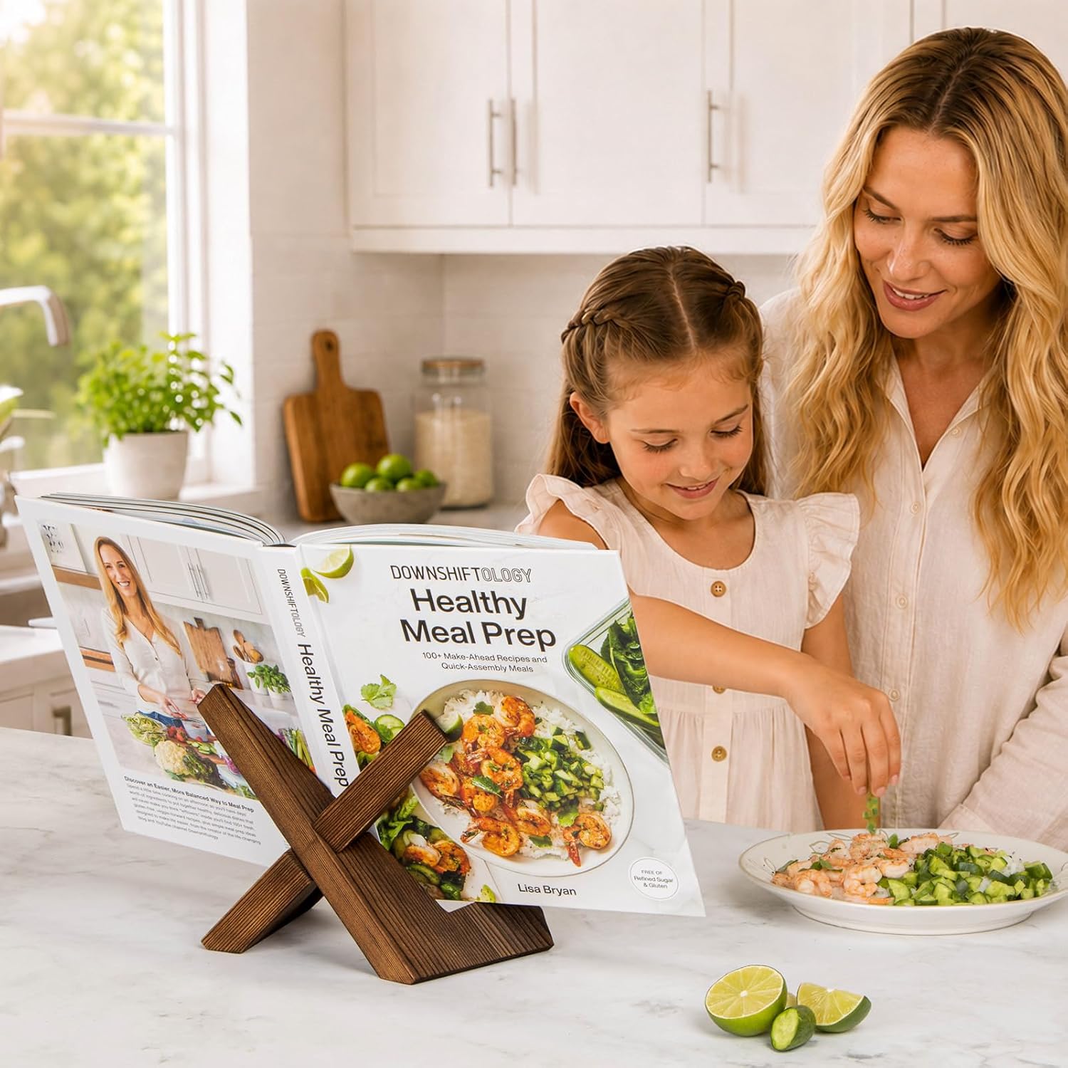 Cookbook Stand for Kitchen, Recipe Book Holder for Kitchen Counter | Wooden Cookbook Holder, Rustic Cook Book Holder Stand - Rustic Brown - 1 Set