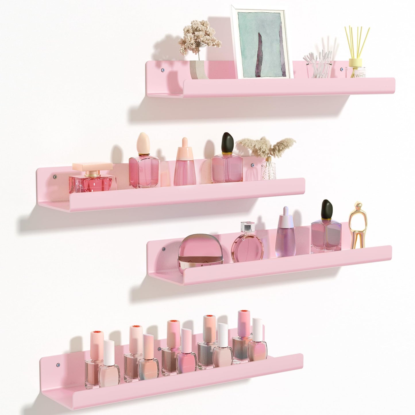 upsimples 4 Pcs 15" Acrylic Shelves for Wall Storage and Organizer, Clear | Transparent Design Highlights Skincare, Perfume, Easy-to-Find Versatile Floating Shelves for Bathroom, Bedroom and Playroom