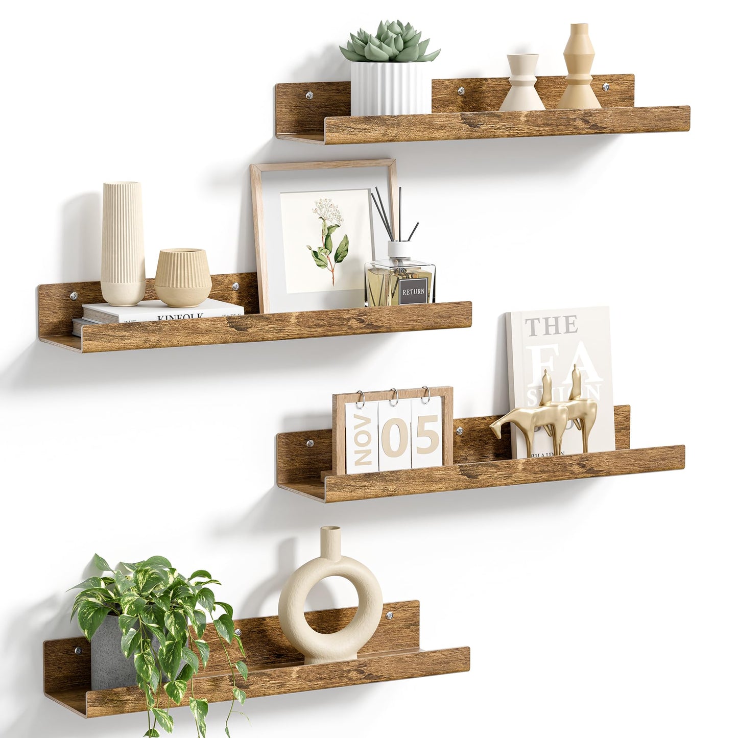 upsimples 4 Pcs 15" Acrylic Shelves for Wall Storage and Organizer, Clear | Transparent Design Highlights Skincare, Perfume, Easy-to-Find Versatile Floating Shelves for Bathroom, Bedroom and Playroom