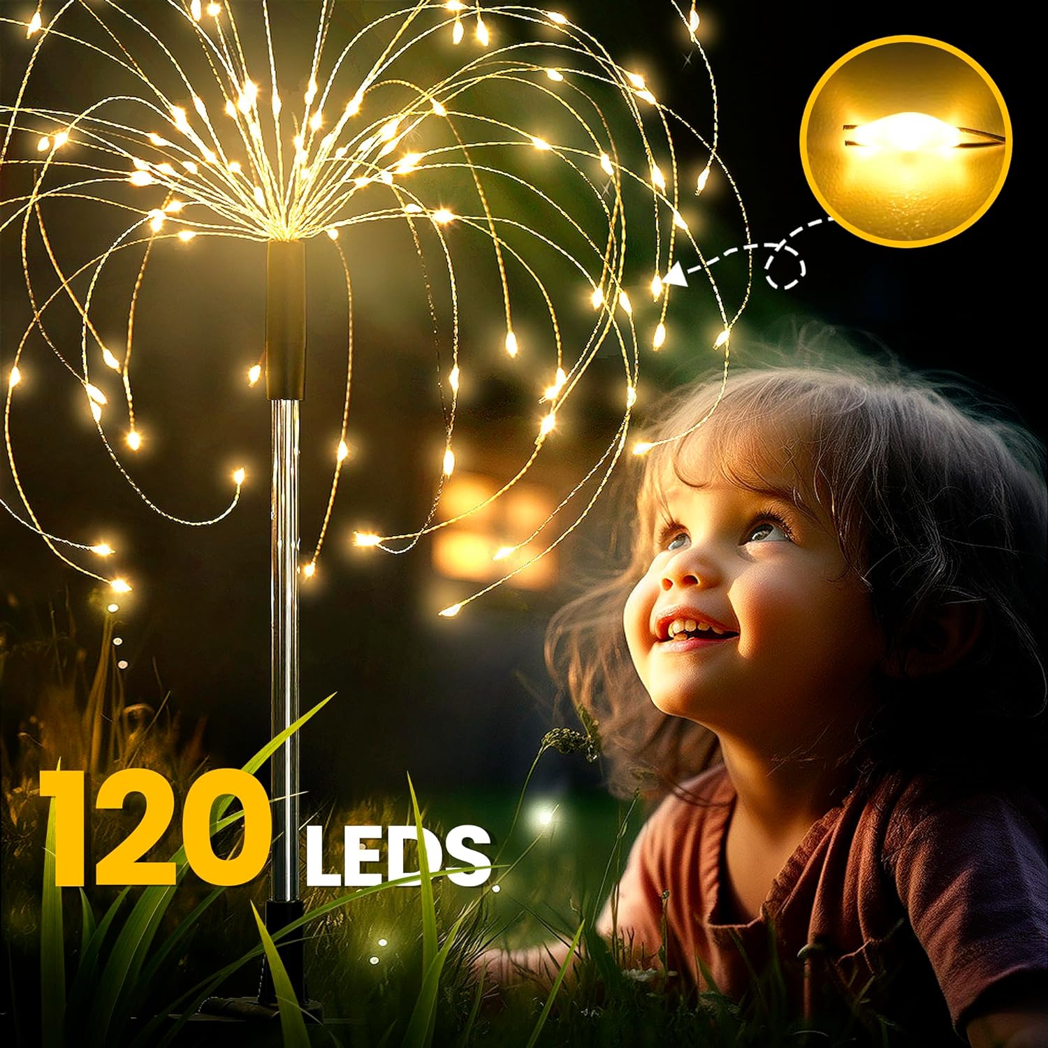 GIGALUMI 2 Pack Solar Firework Lights Outdoor, Garden Decor, Warm White | 120 LEDs, Fairy Design, Waterproof, Garden Decor, Solar Powered for Yard, Pathway, Flowerbed, Planter, Balcony, Gifts for Mom