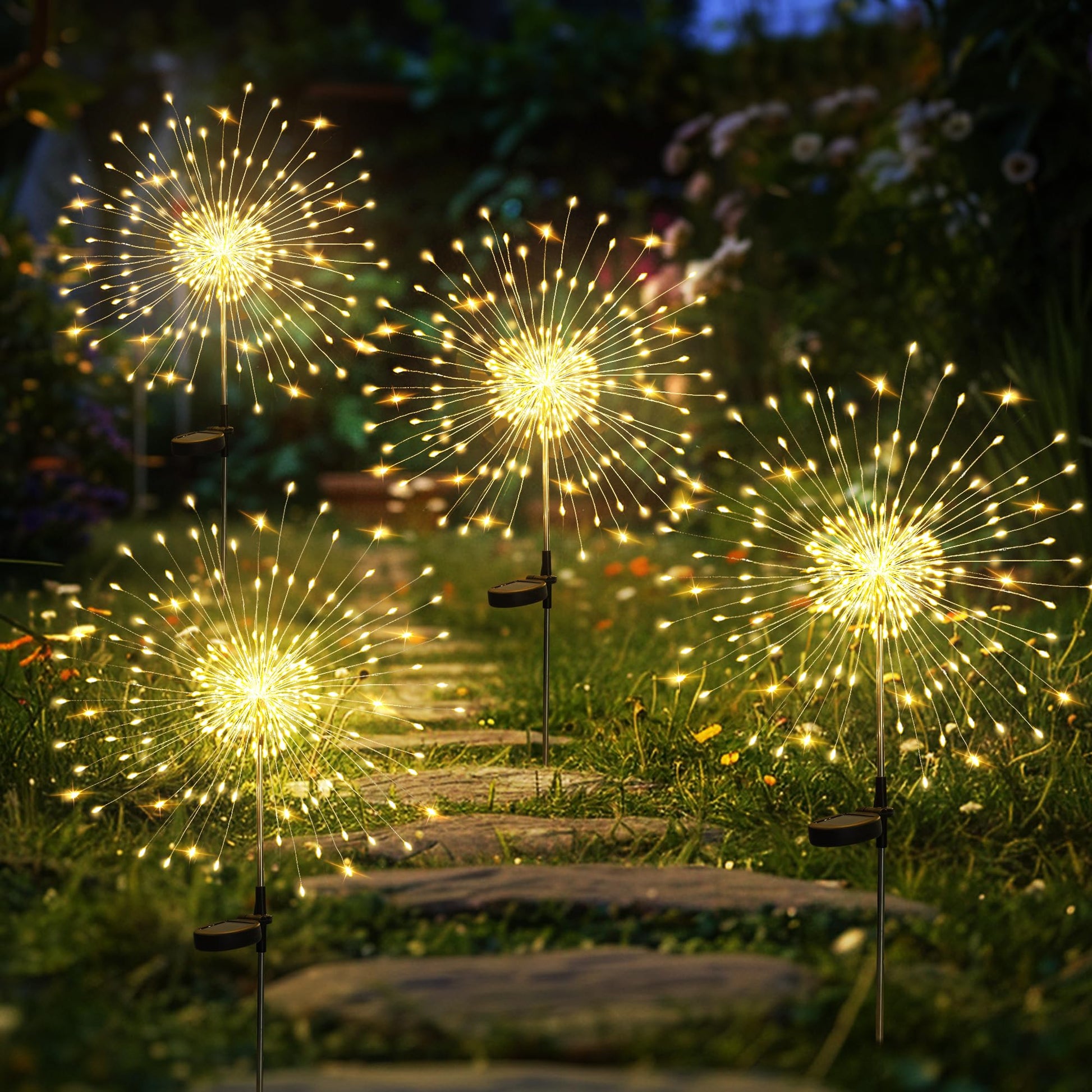 GIGALUMI 2 Pack Solar Firework Lights Outdoor, Garden Decor, Warm White | 120 LEDs, Fairy Design, Waterproof, Garden Decor, Solar Powered for Yard, Pathway, Flowerbed, Planter, Balcony, Gifts for Mom