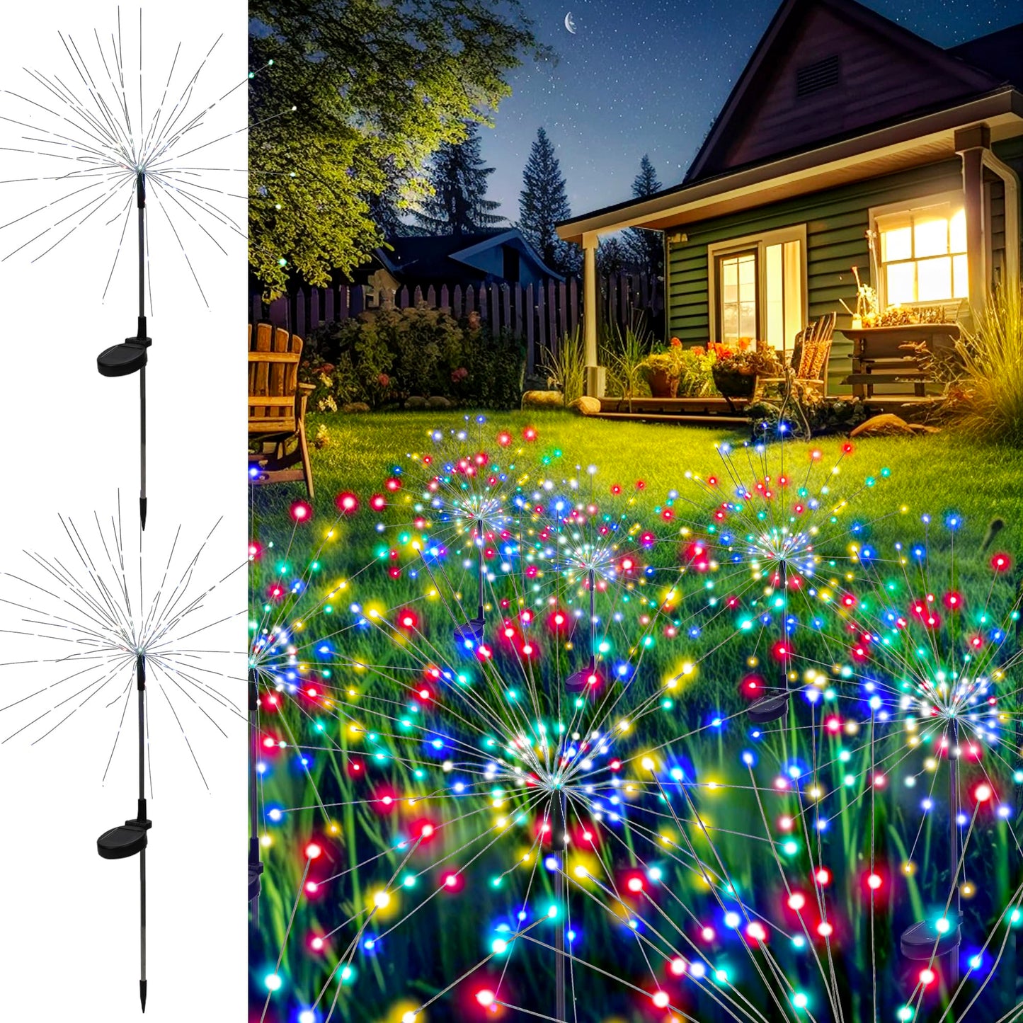 GIGALUMI 2 Pack Solar Firework Lights Outdoor, Garden Decor, Warm White | 120 LEDs, Fairy Design, Waterproof, Garden Decor, Solar Powered for Yard, Pathway, Flowerbed, Planter, Balcony, Gifts for Mom
