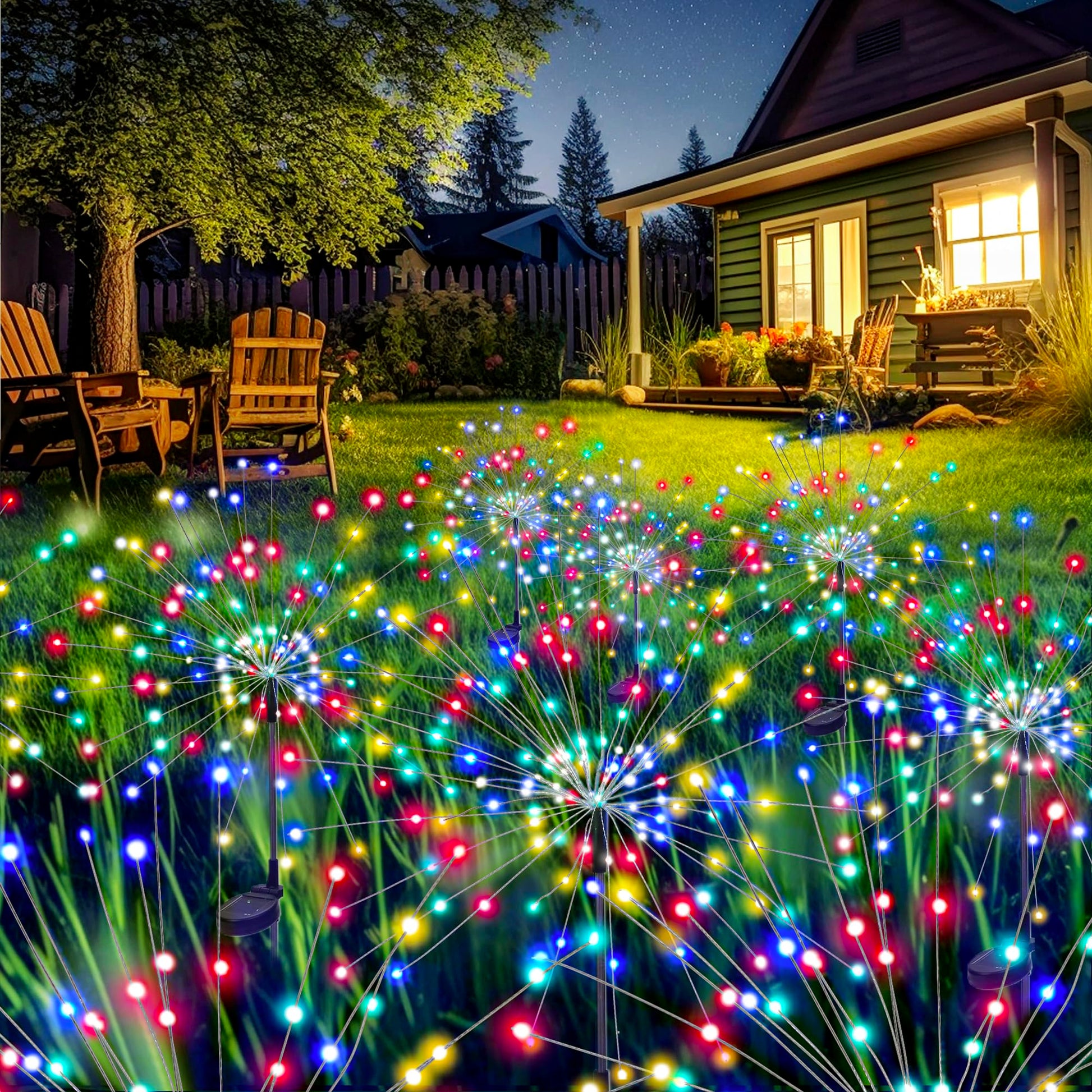 GIGALUMI 2 Pack Solar Firework Lights Outdoor, Garden Decor, Warm White | 120 LEDs, Fairy Design, Waterproof, Garden Decor, Solar Powered for Yard, Pathway, Flowerbed, Planter, Balcony, Gifts for Mom