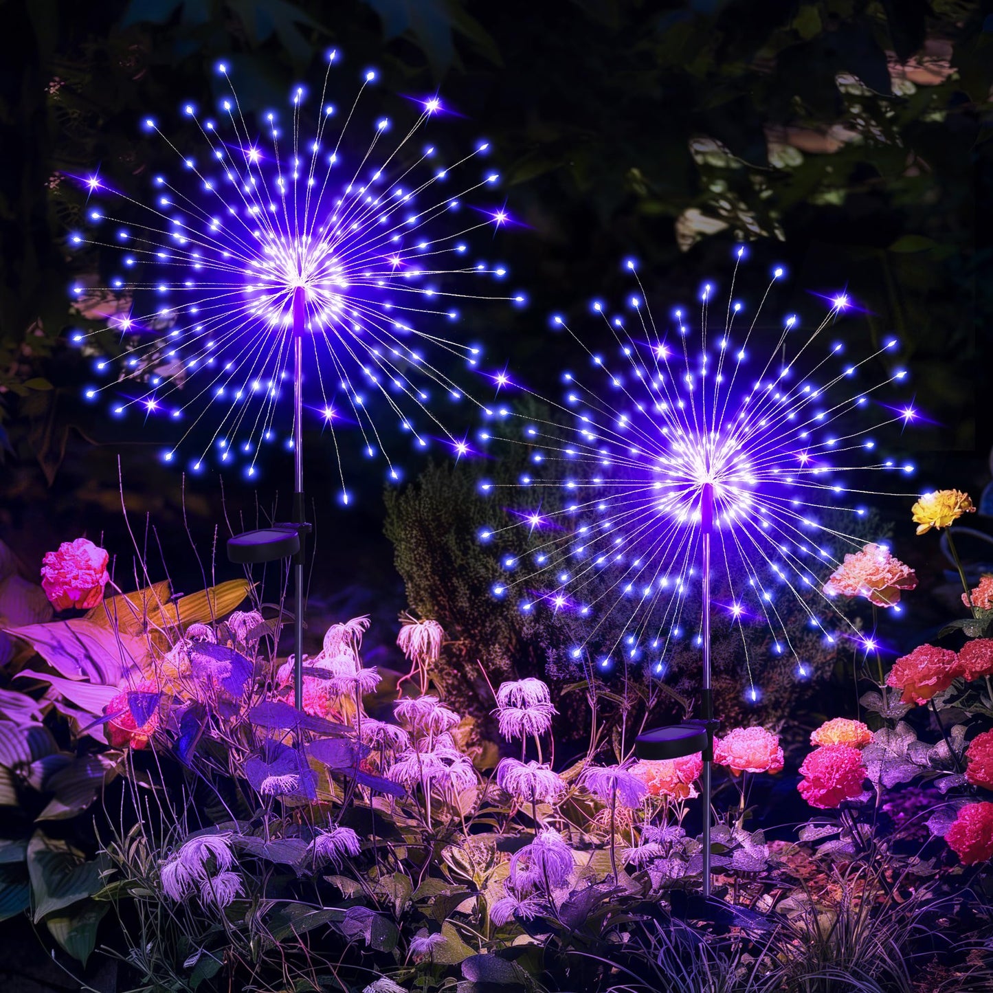 GIGALUMI 2 Pack Solar Firework Lights Outdoor, Garden Decor, Warm White | 120 LEDs, Fairy Design, Waterproof, Garden Decor, Solar Powered for Yard, Pathway, Flowerbed, Planter, Balcony, Gifts for Mom