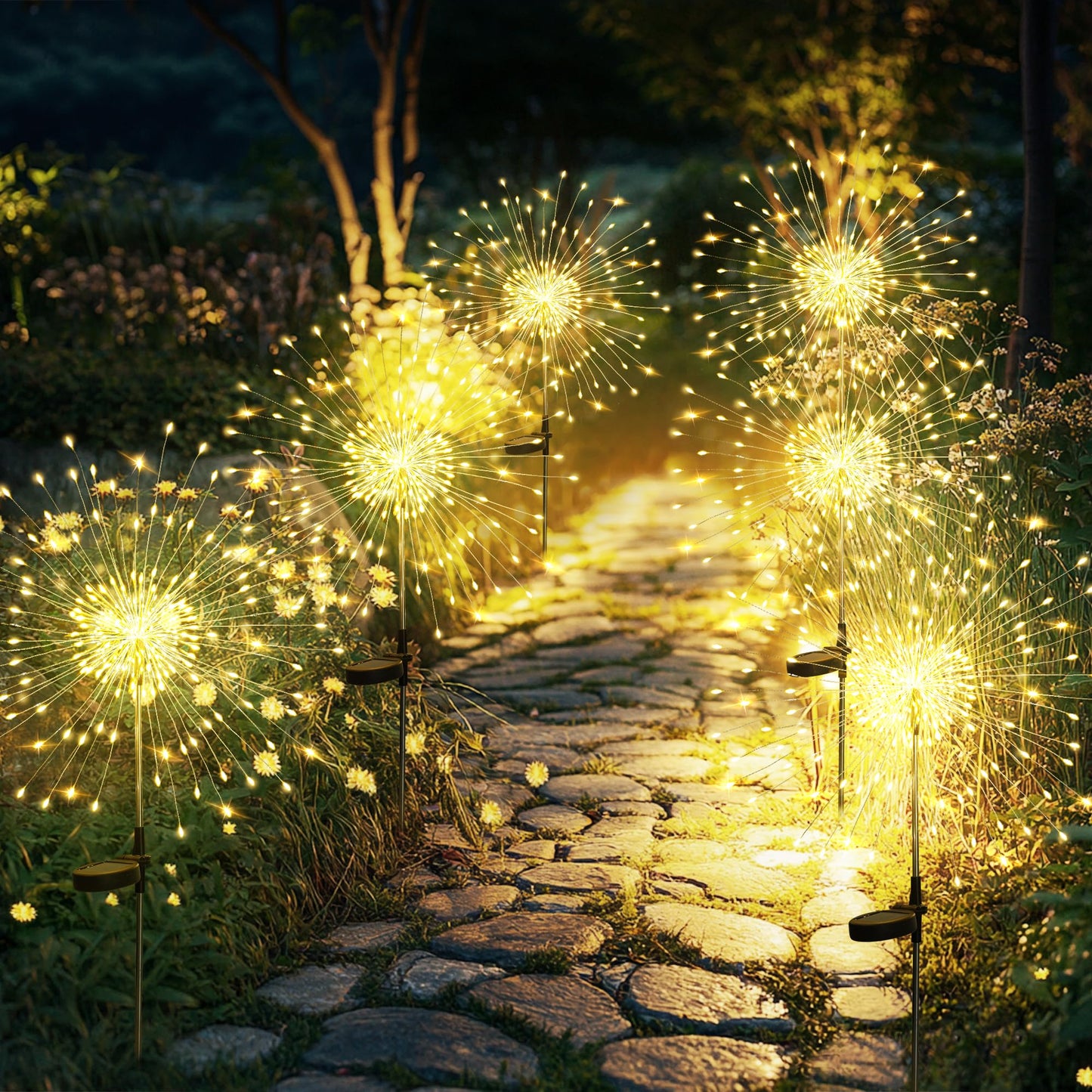GIGALUMI 2 Pack Solar Firework Lights Outdoor, Garden Decor, Warm White | 120 LEDs, Fairy Design, Waterproof, Garden Decor, Solar Powered for Yard, Pathway, Flowerbed, Planter, Balcony, Gifts for Mom
